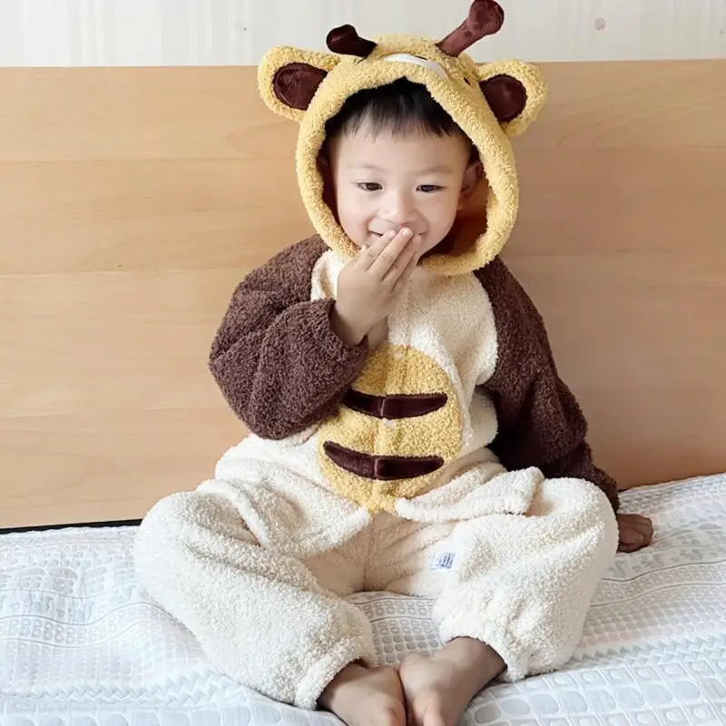 

2025New Fleece Hoodie Two-Piece Clothing Boys and Girls Children's Autumn and Winter Warm Velvet Thickened Children's Loungewear