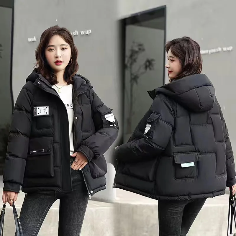 

2023 New Women's Parkas Winter Jacket Long Sleeves Hooded Bread Clothes Female Cotton Padded Parka Snow Wear Thick Warm Outwear