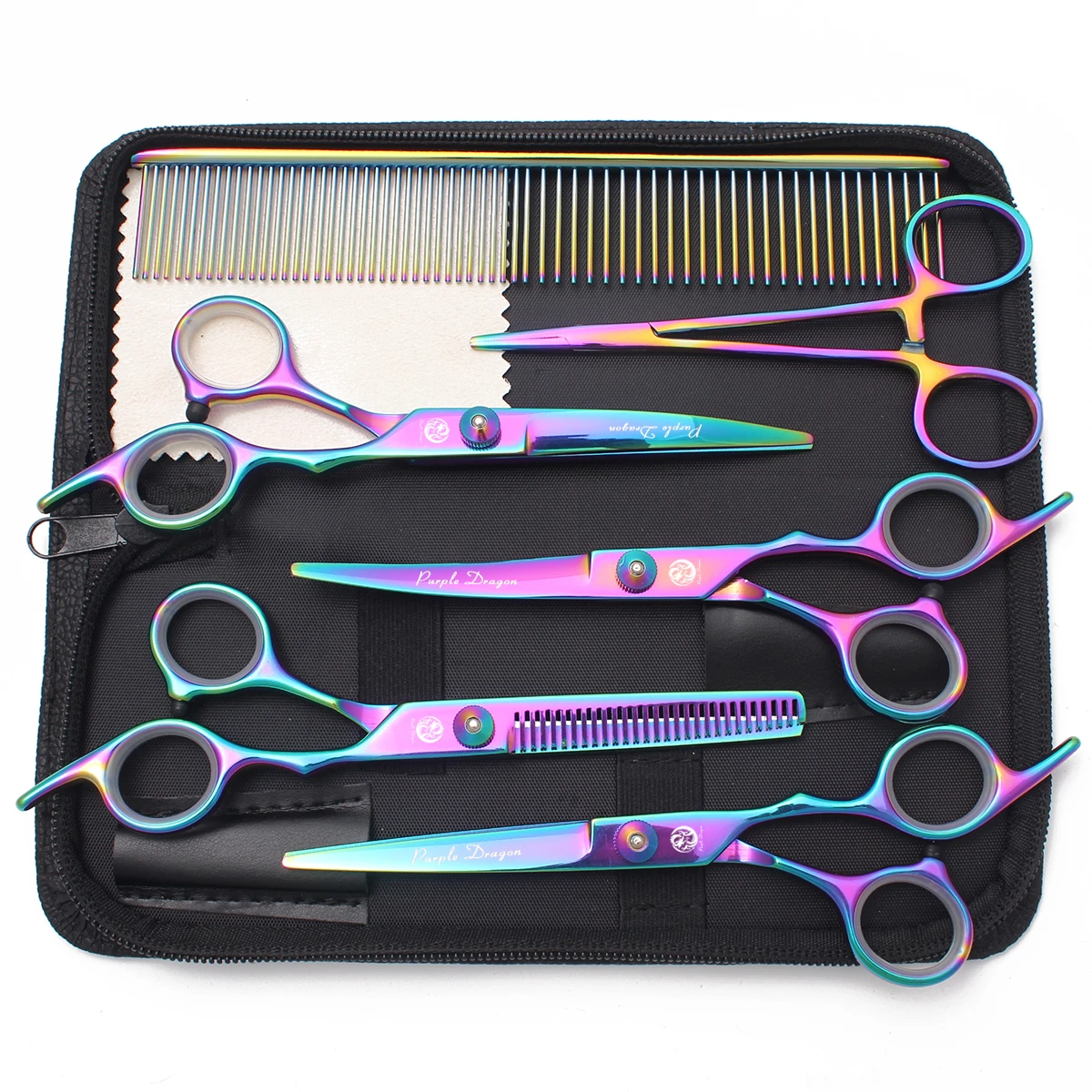 Hundepflegeschere Japan Edelstahl 6" Haustier Friseurschere Regenbogen Hund gebogene Schere Effilierschere Schönheitskamm Z3002 – Detail 6