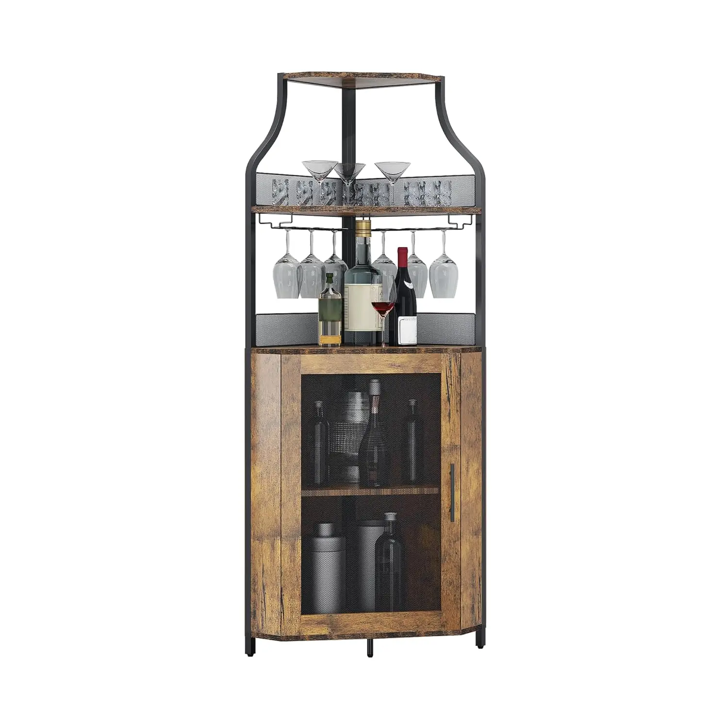 

Upgrade 5-Tier Storage Liquor Cabinet, Corner Wine Bar Cabinet with LED Lights & Removable Wine Rack. Glass Holder, Customized