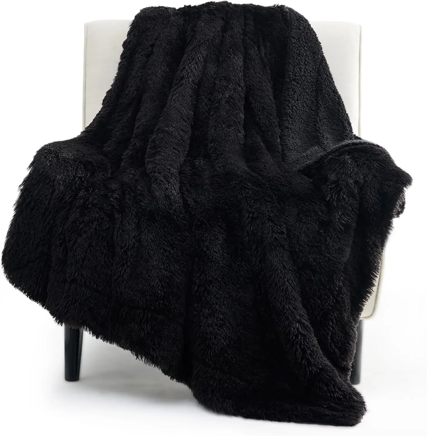 Fluffy Black Throw Blanket Gifts for Women Men Soft Fleece Fuzzy Sherpa Plush Warm Minky Thick Faux Fur Throws for Couch Bed