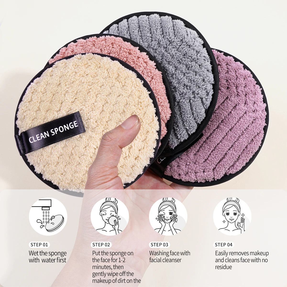 MAANGE 4 個再利用可能なメイク落としパフコットンメイク落としパッドソフトフェイシャルクリーニングパフタオル洗えるクレンジングツール