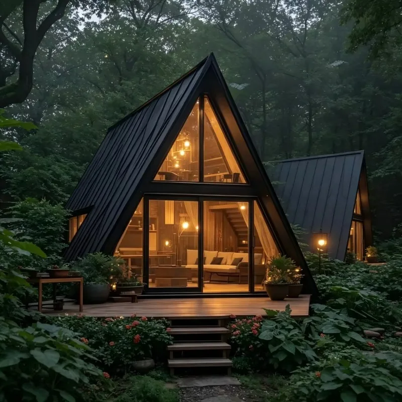 High Rigidity Steel Framework Triangular Premium Holiday Cabin Neat Interior Design for Large Resort Engineering Works Custom