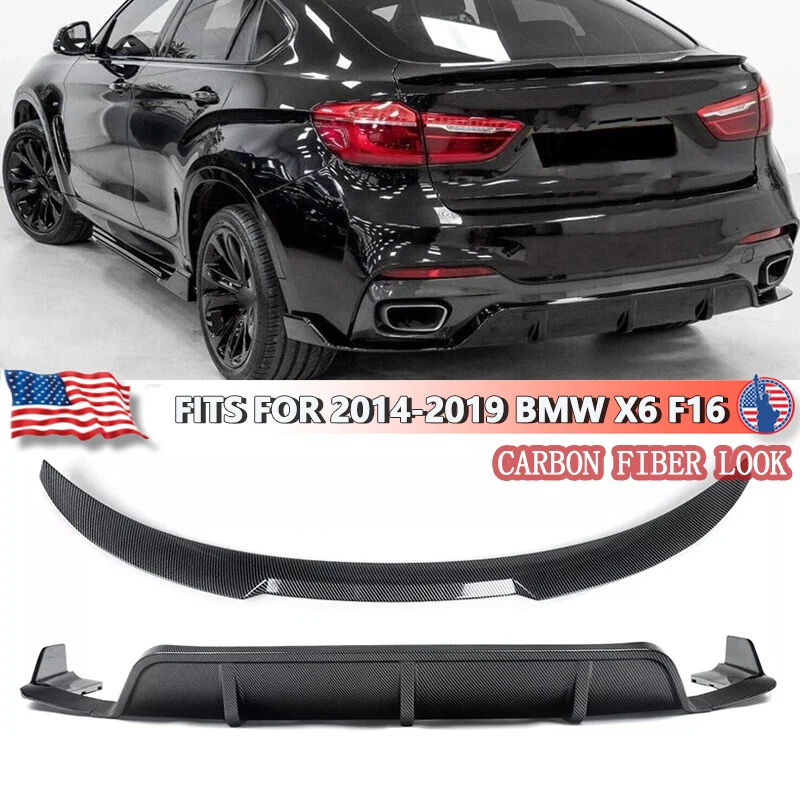

Body Aero Kit For BMW X6 F16 M sportFront Splitter+Rear Diffuser+Side Skirt+Rear Spoiler 2014 2015 2016 2017-2019 Carbon Look