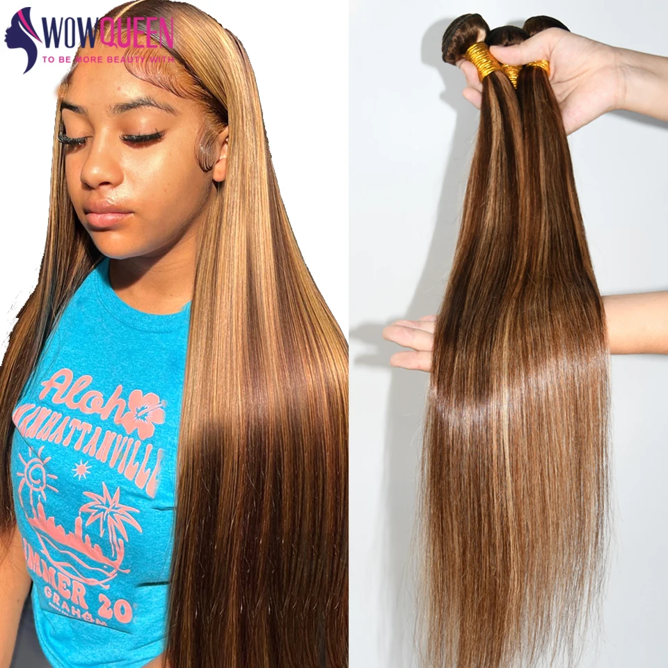 12A Evidenziare Fasci di Capelli Umani Dritti Per Le Donne P4/27 Ombre Biondi Bundles Estensioni Del Tessuto Brasiliano Dei Capelli Umani Colorati