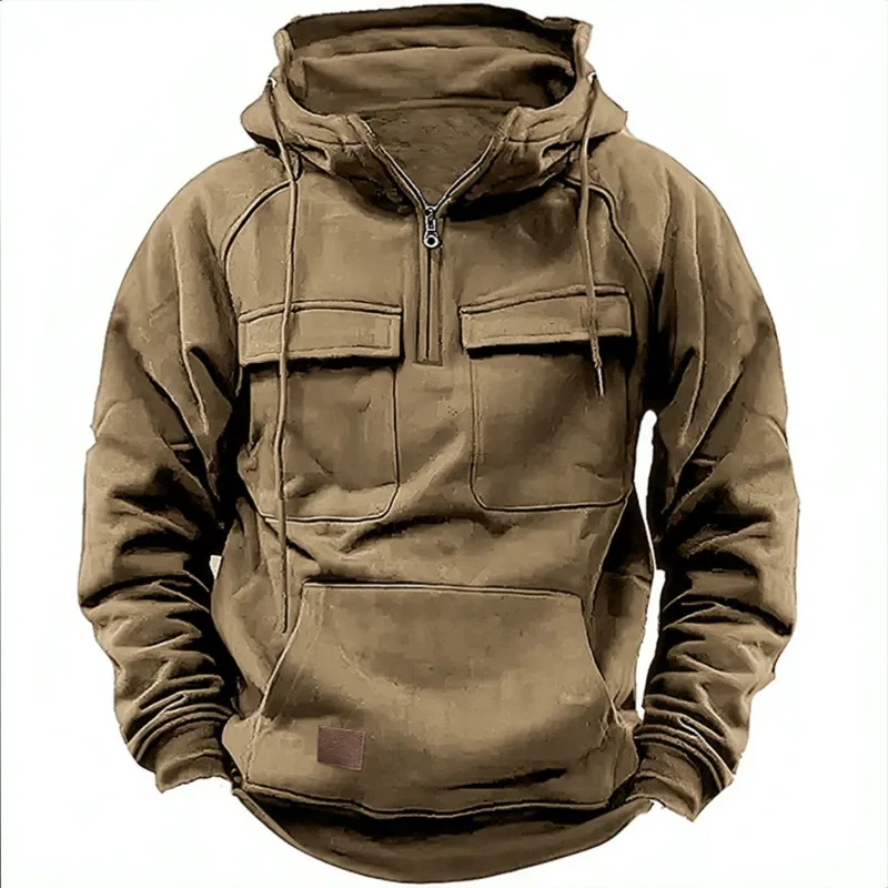 Men's Workwear Solid Color Autumn and Winter New Hooded Sweatshirt