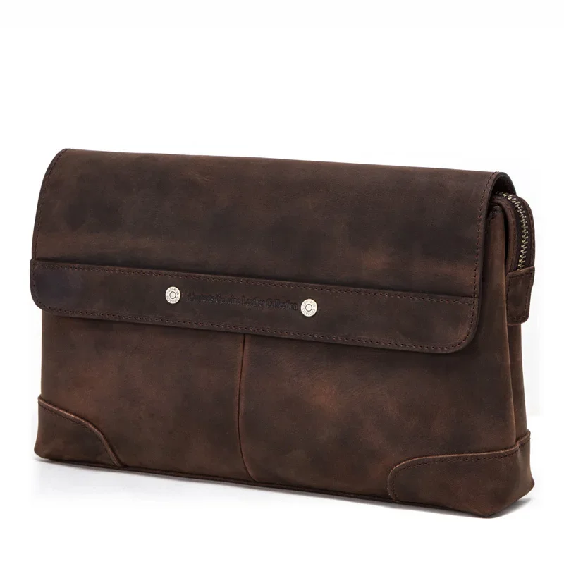 

Crazy Horse Cow Leather Men's Handbag Multi Functional Leather Casual Mobile Phone Storage Bag Handheld