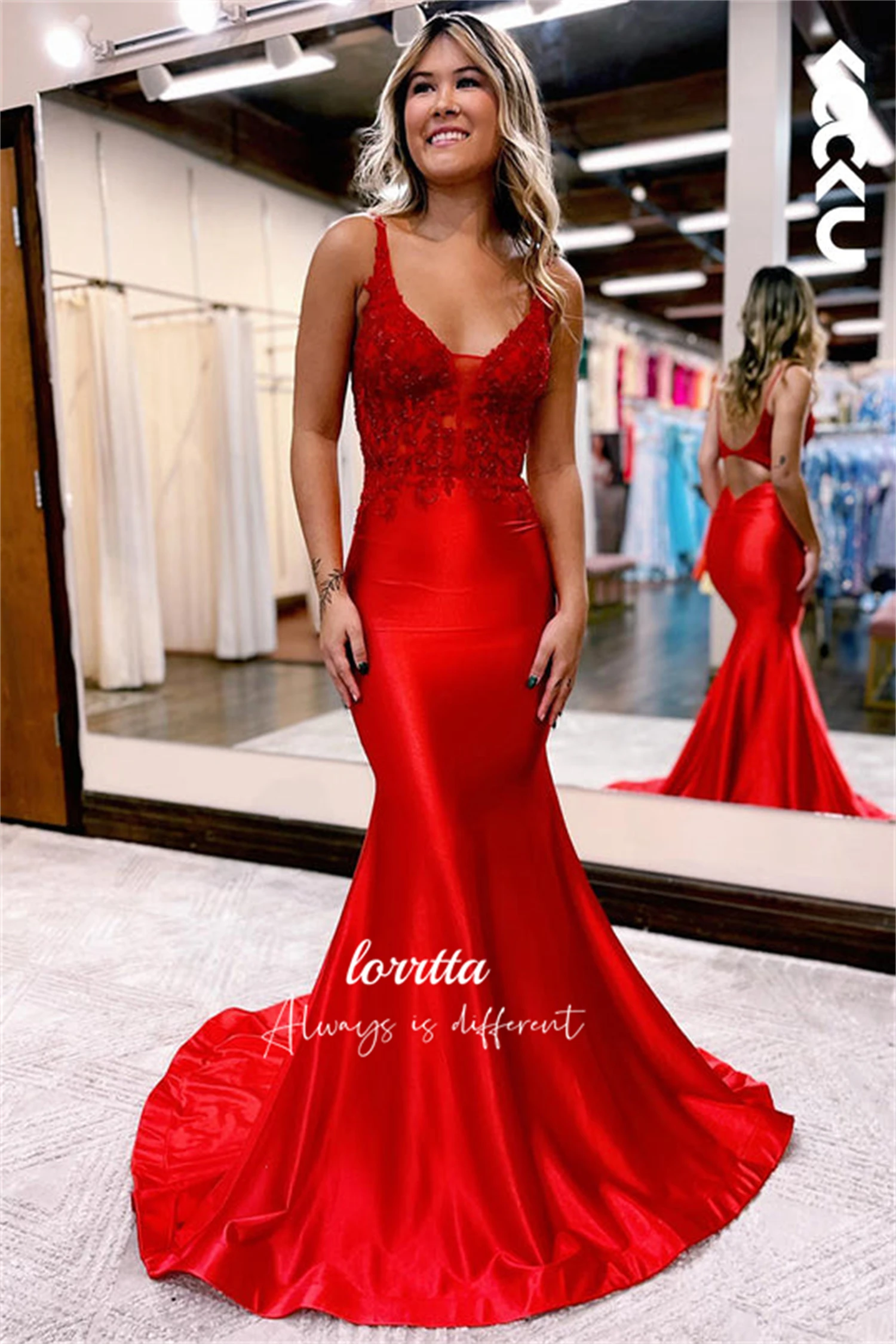 

Lorrtta Satin Red Party Dress Mermaid Bead Embroidery Appliqué Decoration Ball Gown Wedding Prom Women Midi Dresses New Long