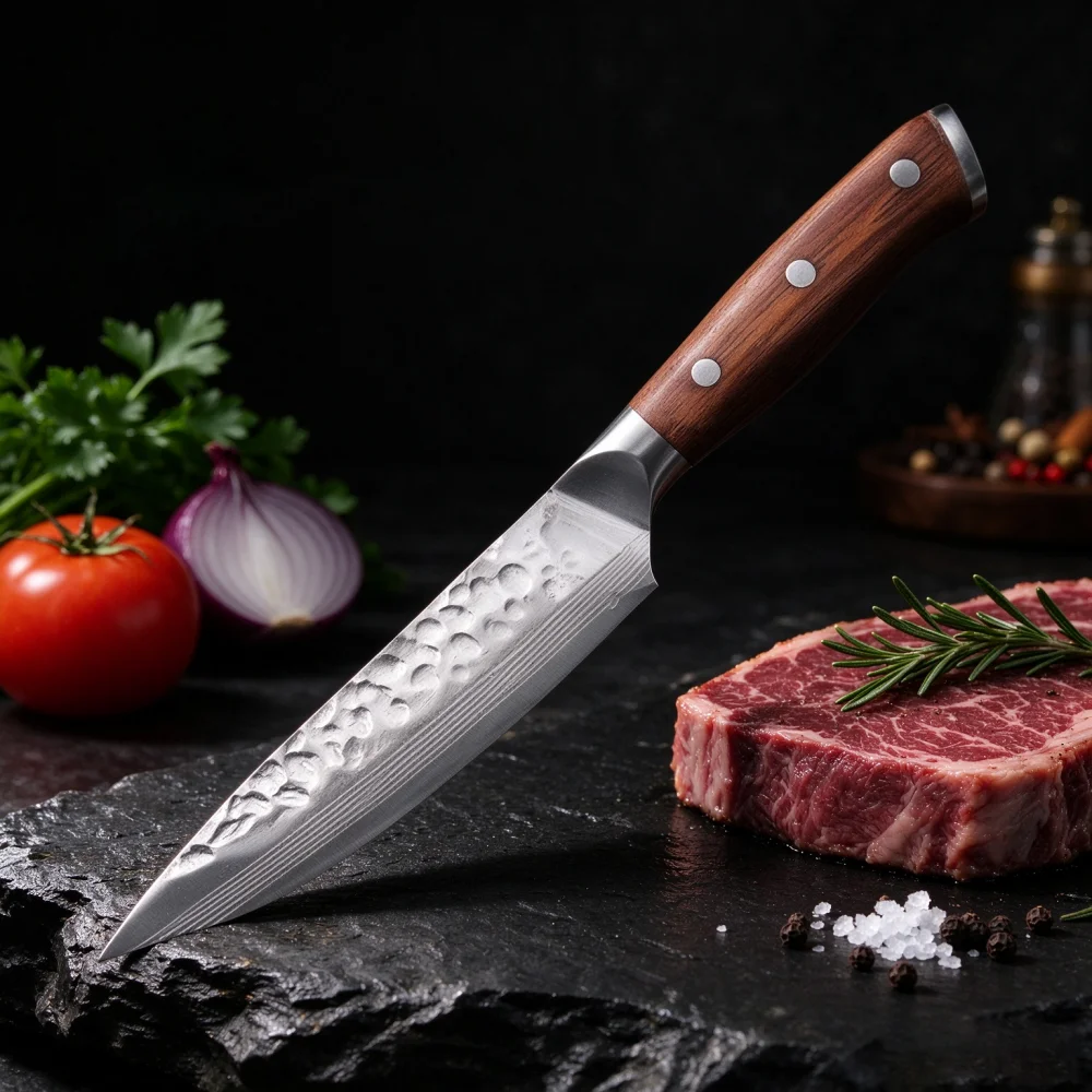Ultra Sharp Stainless Steel Chef Knife -Professional Utility Knife with Wood Handle for Kitchen Paring Knife for Apples&Veggies