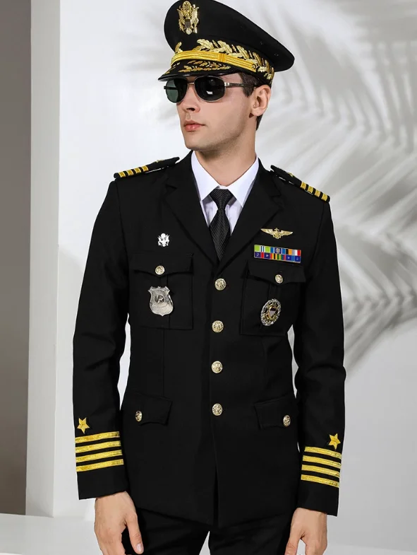 

US Seaman Unifrom Man Black Suit Spring Include Hat Jacket Pants Badge