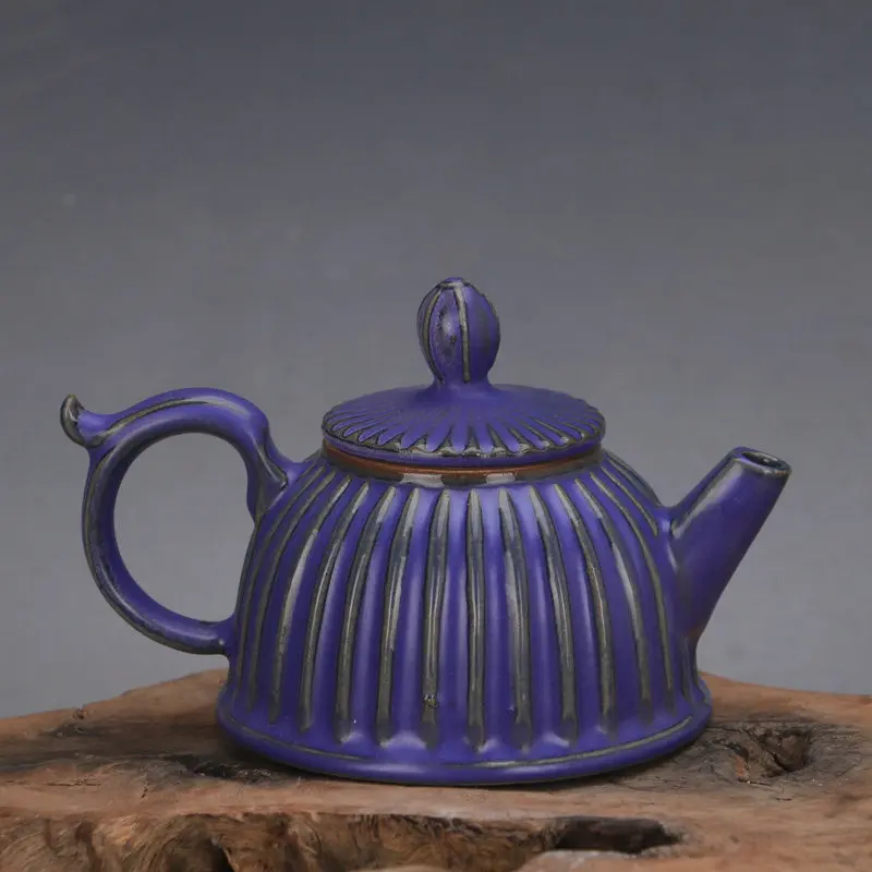 Song Dynasty Style Ru Ware Violet Glazed Melon Ribbed Ewer Vintage Home Decor Display Collectible