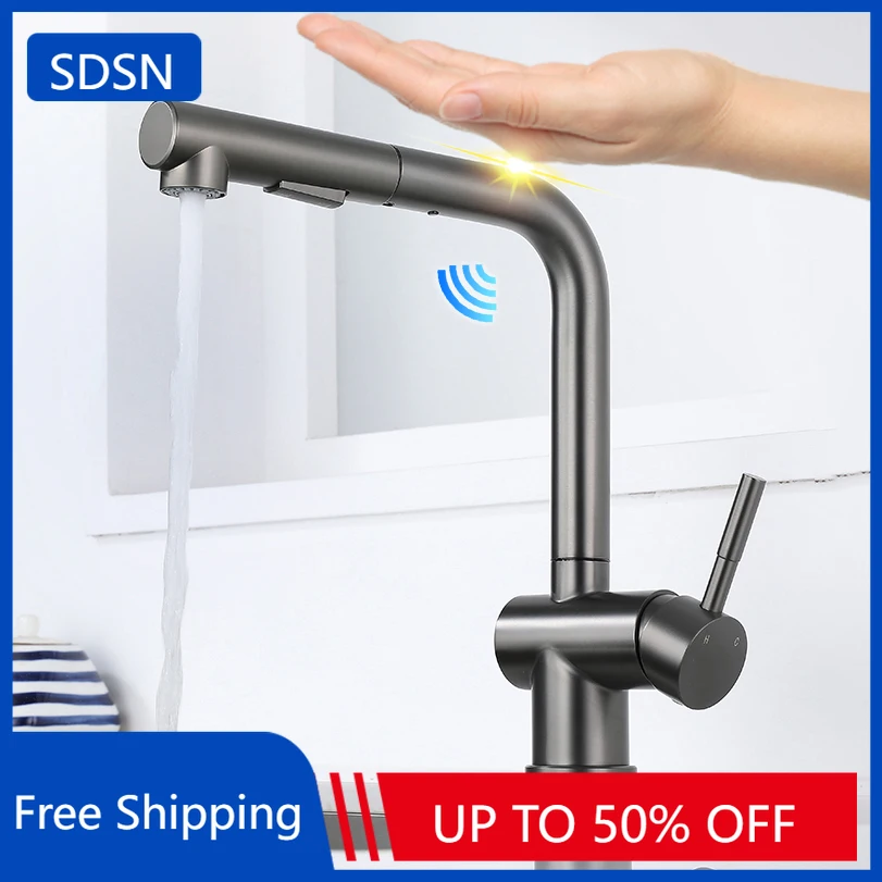 

Белый сенсорный смеситель для кухонной мойки, выдвижной смеситель для кухонной мойки с горячей и холодной водой, сенсорный смеситель из нержавеющей стали 304, сенсорный кухонный смеситель
