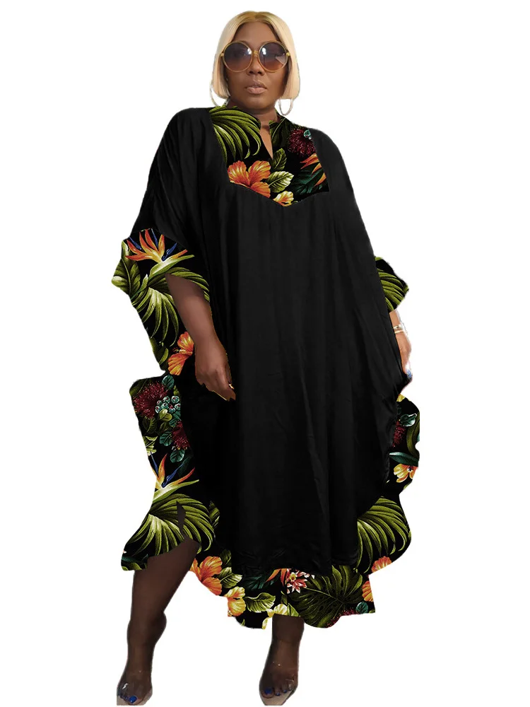 SOMO Plus Size New In Summer Dresses Formal V Neck Loose Floral Print Elegant Africa Maxi Dress Outfits Wholesale Dropshipping