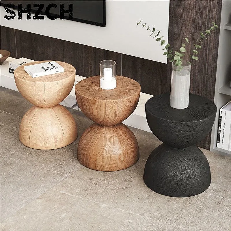 Solid Wood Stump Stool Rustic Round Log Side Table Nordic Home Decor Accent Footrest