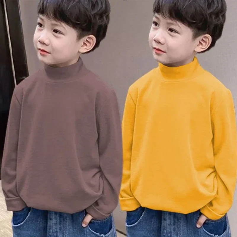 

Han 2023 Fall and Winter Models Children's New Bottoming Shirt Warm Long-sleeved T-shirt Thickened Boys Half-high Neck Sweater