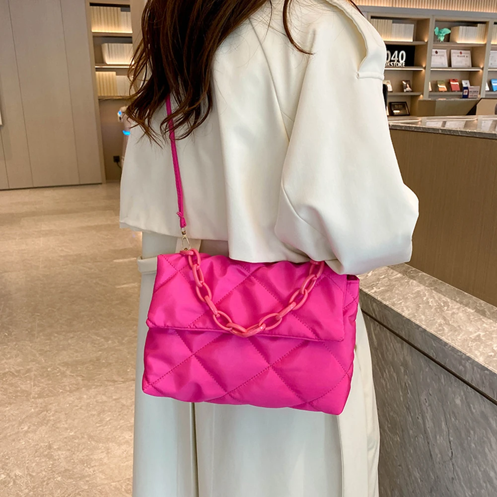 Large Capacity Crossbody Square Bags Casual Chain Women Underarm Bags Fashion Quilted All-match Winter Simple for Girls Shopping