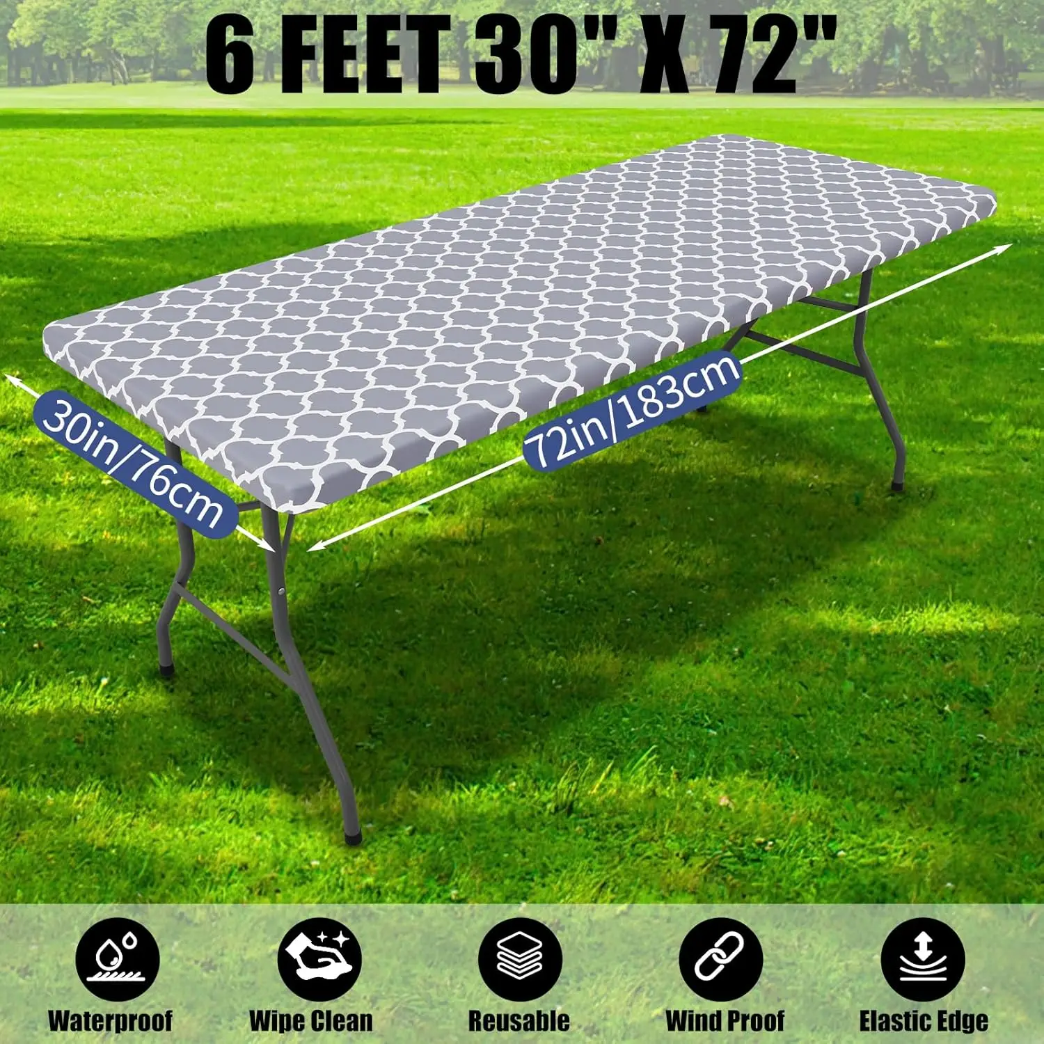Waterproof Windproof Elastic Tablecloth, Washable Polyester Cover Perfect for Outdoor Picnic, Camping and Daily Use