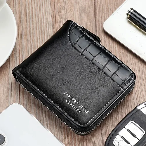 Imagen 2 del producto Cartera de cuero para hombre, monedero de lujo para hombre, tarjeteros con cremallera y bolsillo para monedas, billeteras Rfid, regalos para hombre, bolsa de dinero