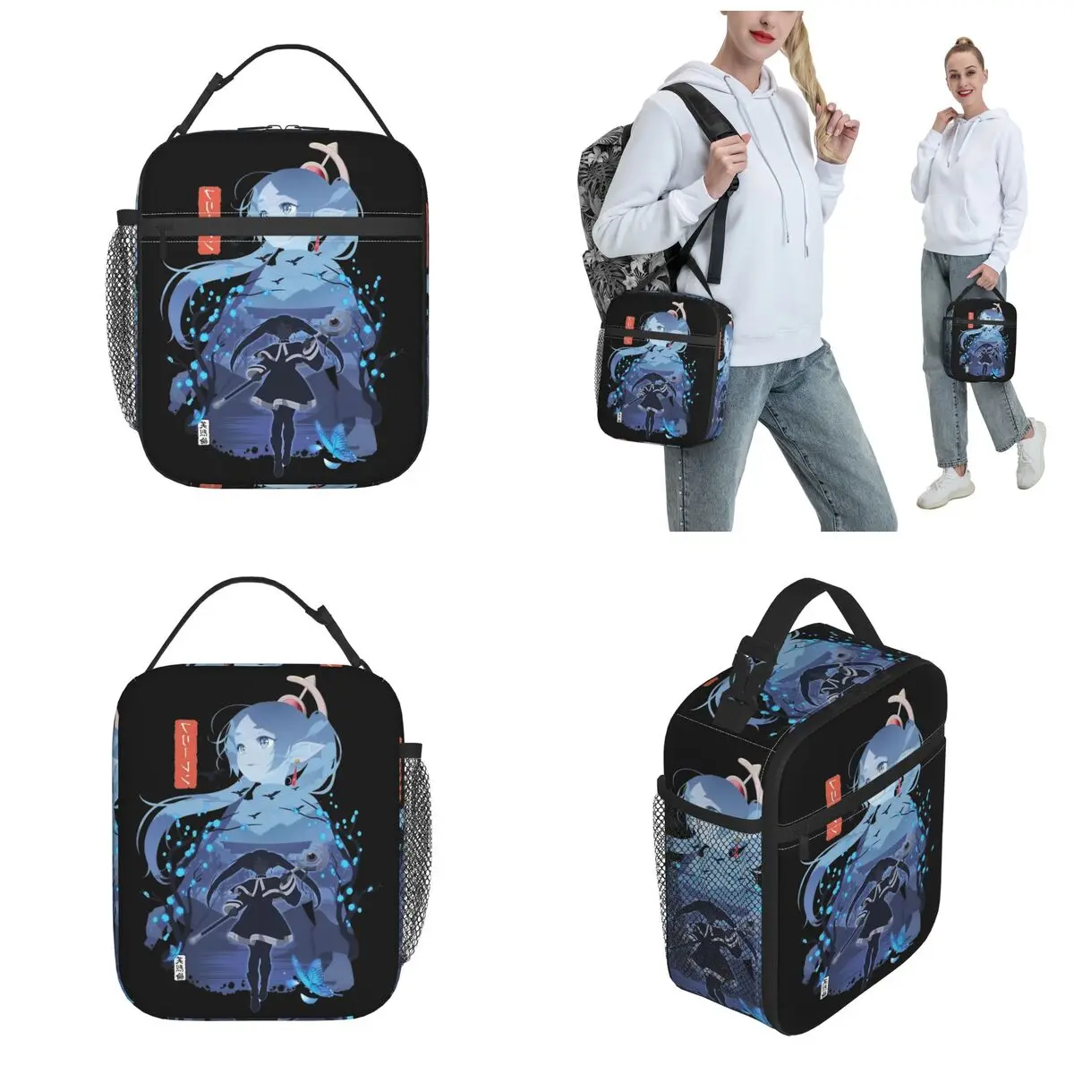 Sousou No Frieren Silhouette Product Insulated Lunch Tote Bag For Work Food Storage Bag Portable Cooler Thermal Lunch Boxes