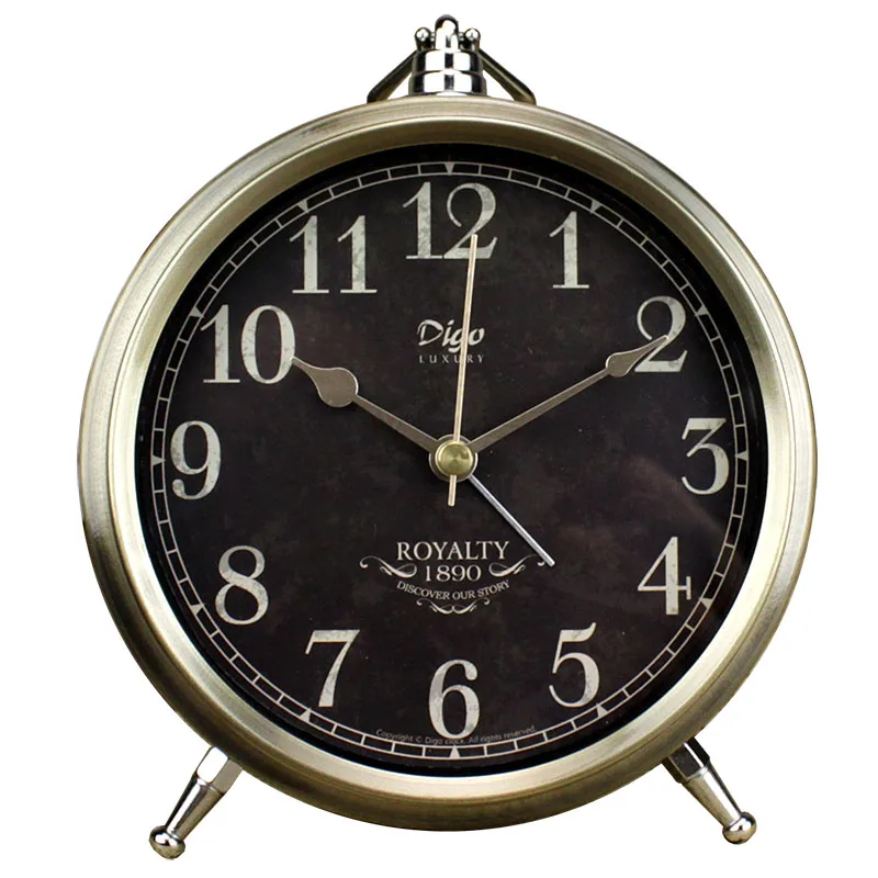 Creative Table Clock American Retro Alarm Clock Metal Silent Watch Shabby Chic Vintage Style Desktop Desk Clock Living Room Gift