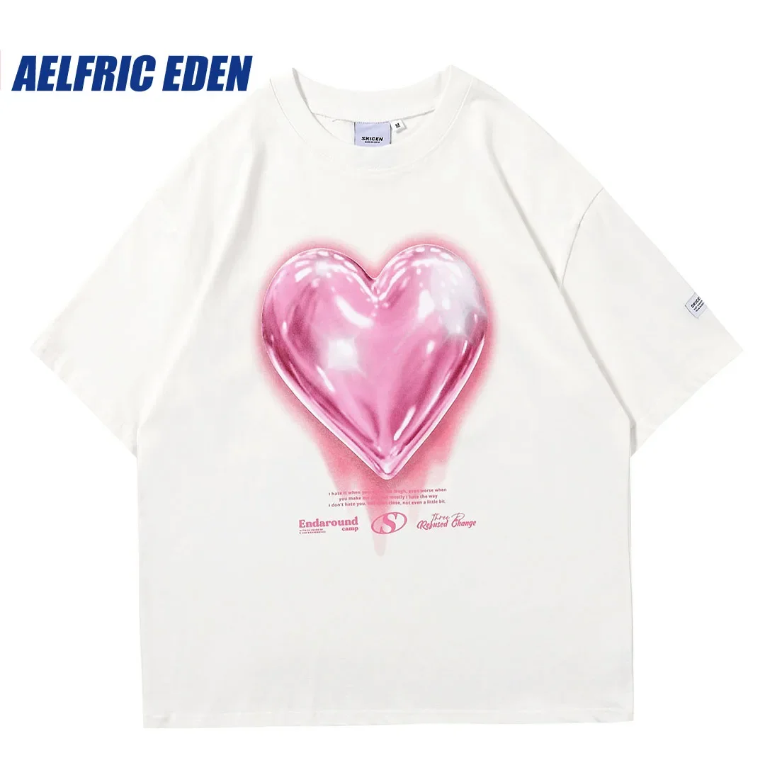 Aelfric Eden Love Balloon Graphic Tee Mens T-shirts Hip Hop Streetwear Hip Hop Harajuku LOVE Graphic Short SleeveCotton Tops