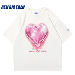 Aelfric Eden-男性用愛のグラフィックTシャツ,バルーン付き,ヒップホップスタイル,ストリートウェア,半袖,原宿