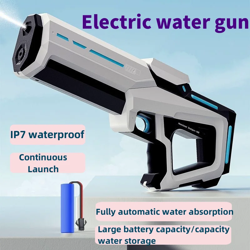 Elektryczny ciągły pistolet na wodę do zabawek dla dzieci, automatyczne pochłanianie wody, mocny strumień wody, wysokociśnieniowy pistolet