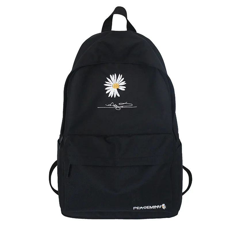 Saco de escola adolescente para meninas mochila feminina impressão bookbagpack estudante médio grande preto bonito flores náilon