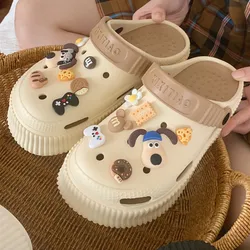 Uroczy pies z kreskówki dziura DIY buty ogrodowe odzież damska EVA gruba podeszwa mężczyzna z pantoflem buty na plażę w letnie klapki dla par