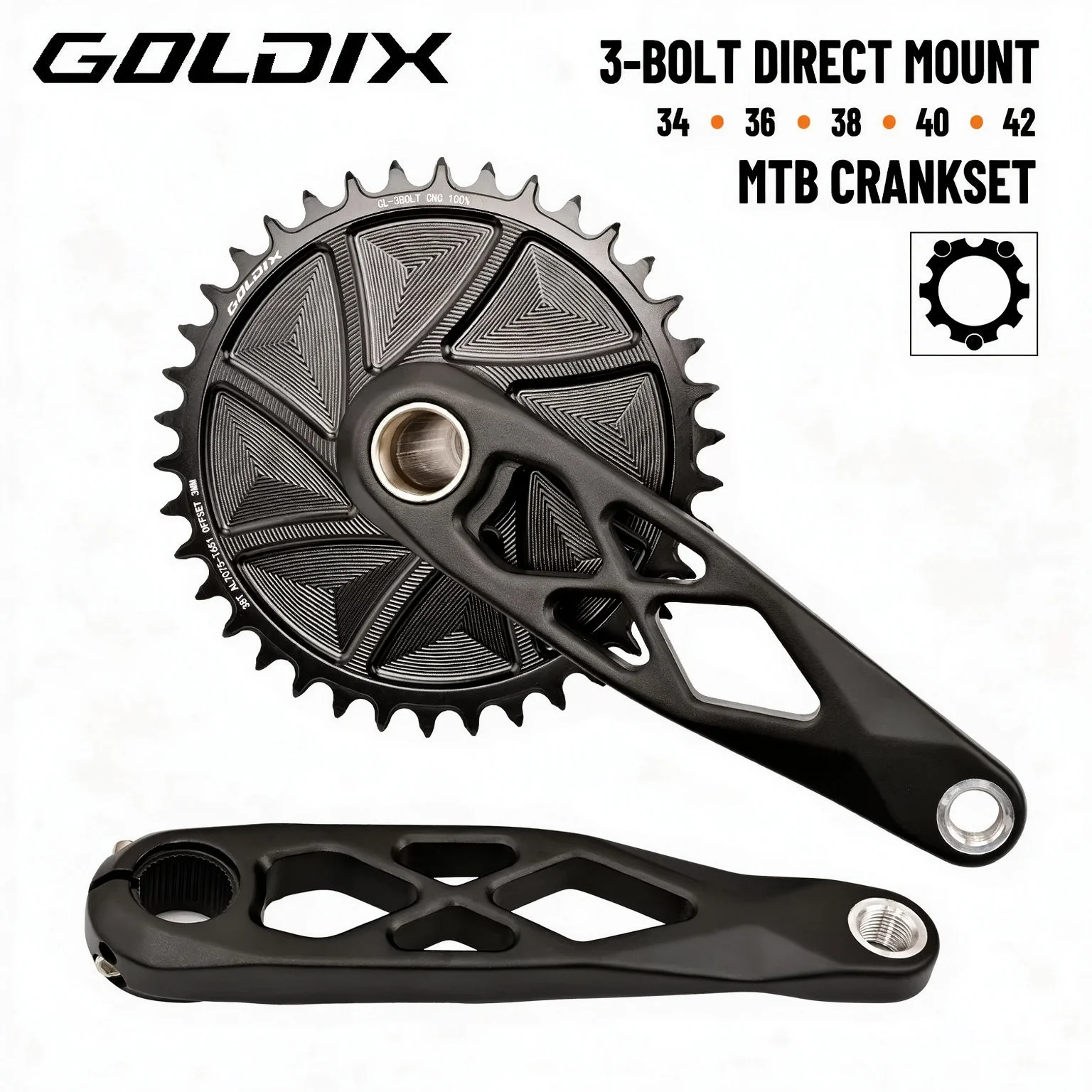 GOLDIX High Strength MTB Bicycle Crankset 3-Bolt Direct Mount 165/170/175mm Forged Alloy Crank Arm Narrow-Wide Single Chainring