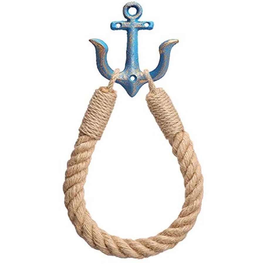 Nautical Toilet Paper Holder Rustic-Industrial Wall-Mounted Nautical Toilet Paper Towel Ring with Metal Hook for Bathroom Decor