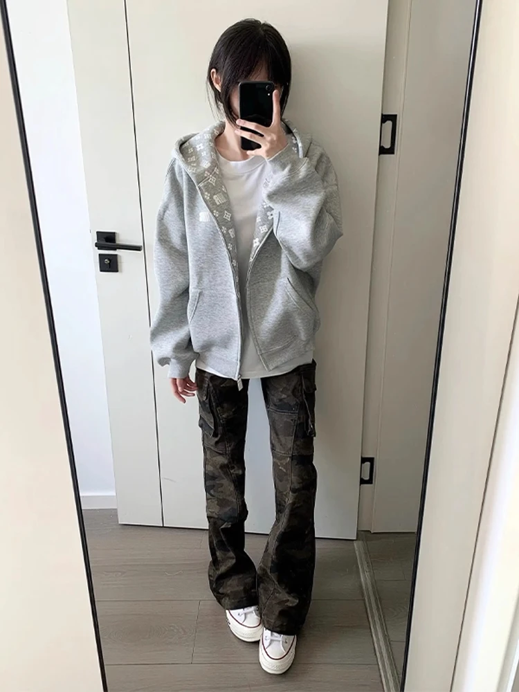 

American High Street Vibe Camouflage Work Pants Men's Clean Fit Retro Flared Jeans Slim Straight Leg Trousers Autumn Wear