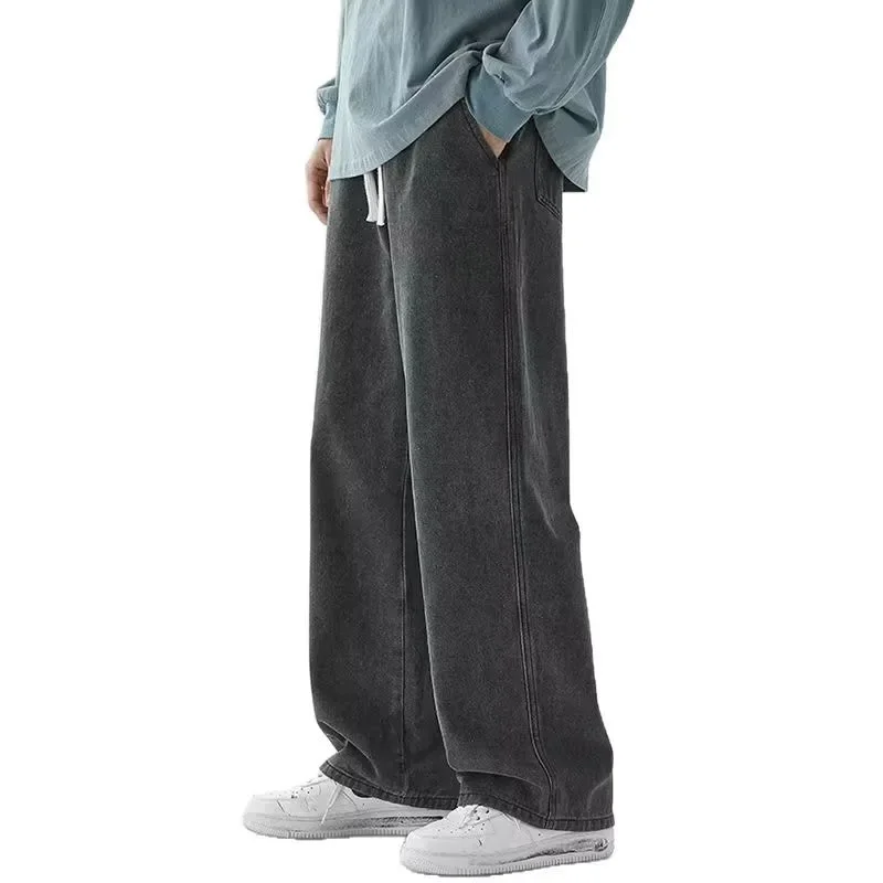 2026 New Streetwear Loose Jeans Men Korean Style Fashion Loose Straight Wide Leg Pants Men's Brand Clothing Black Light Blue view 6
