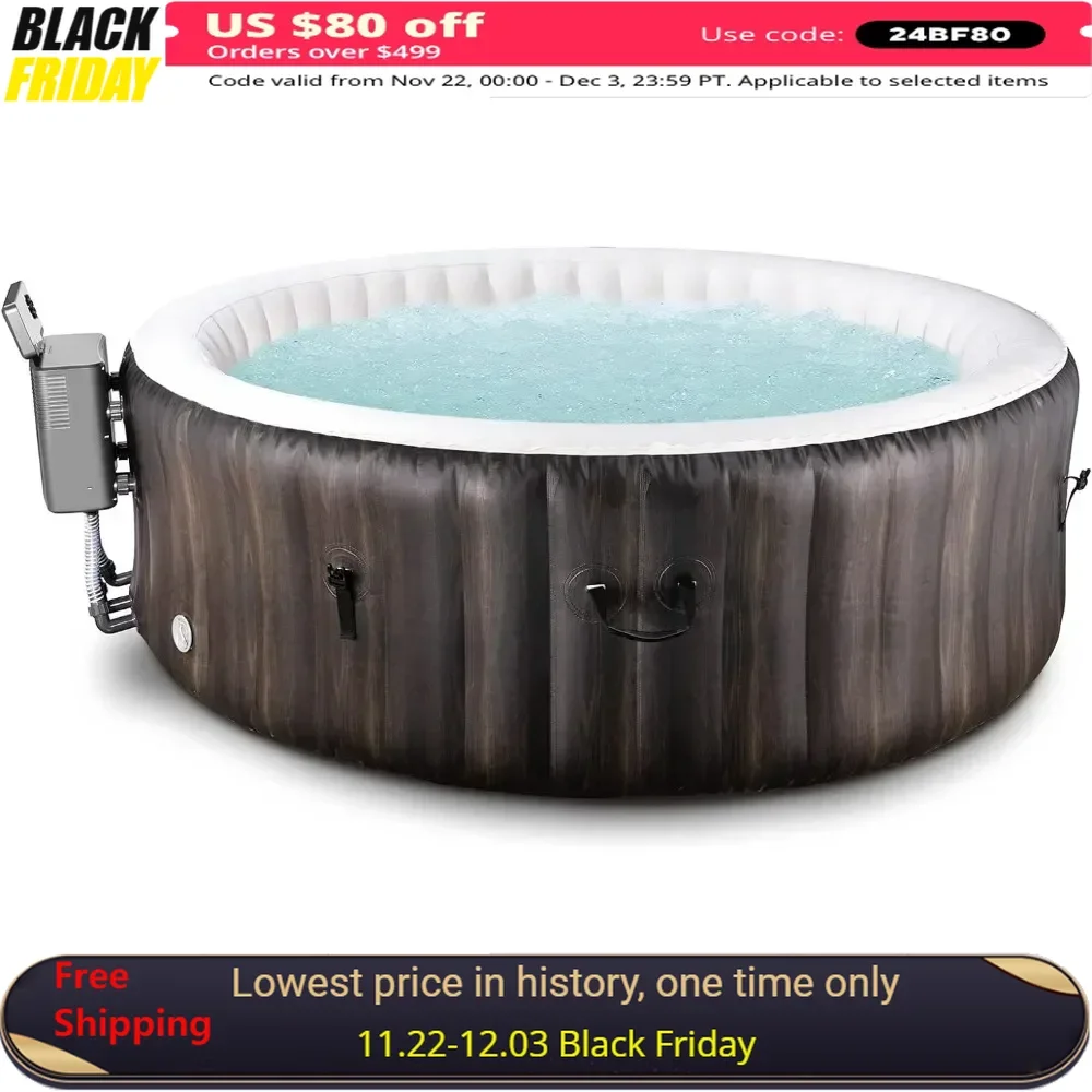 Inflatable Hot Tub,with Built-in LED,Electric Heater Pump,Hot Tub Spa With 140 Air Jets,4-6 Adults,Portable Inflatable Hots Tubs