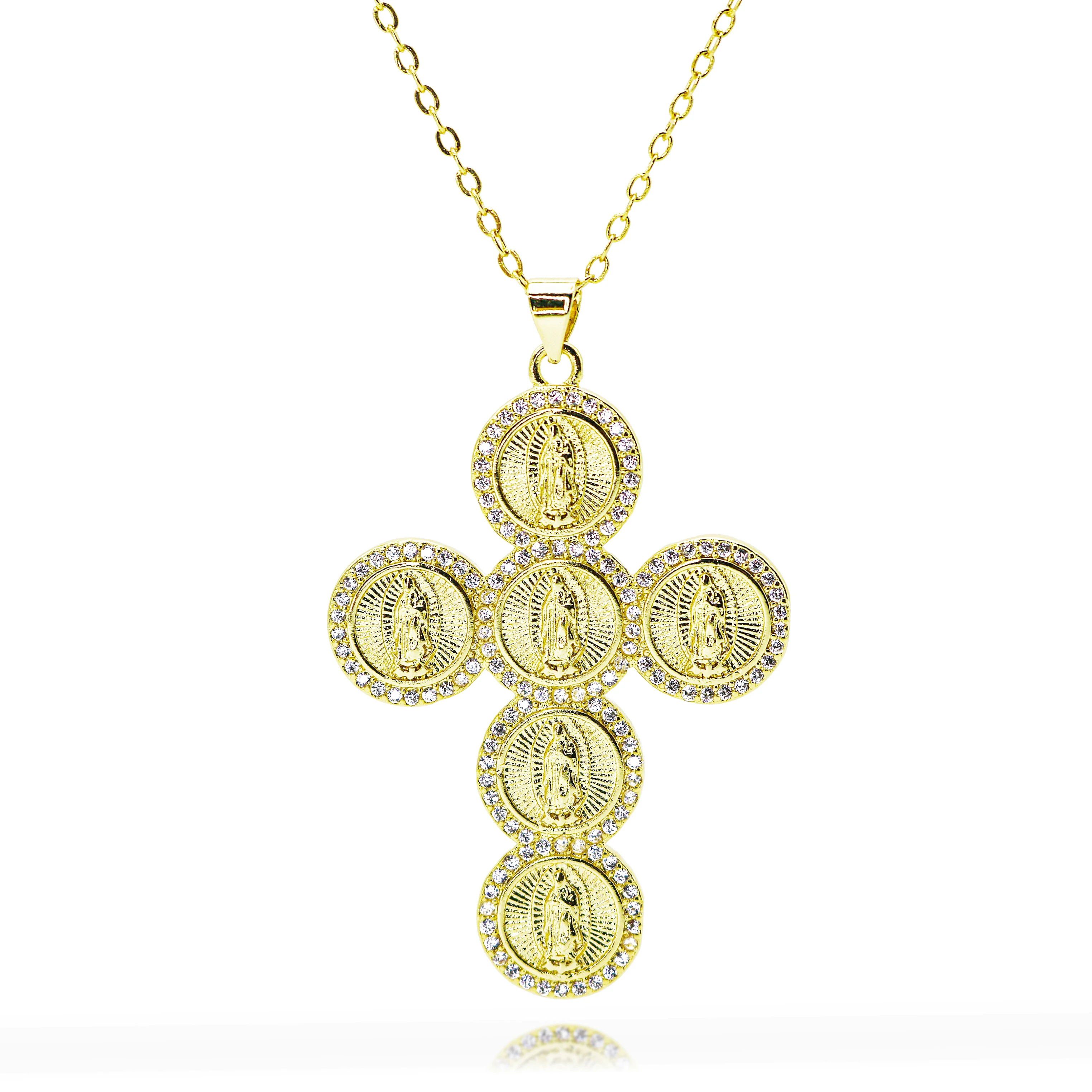 Gold Color Round St. Benedict Virgin Mary Cross Charms for Necklace Bracelet Earrings CZ Pave Jude Pendant DIY Jewelry Accessory