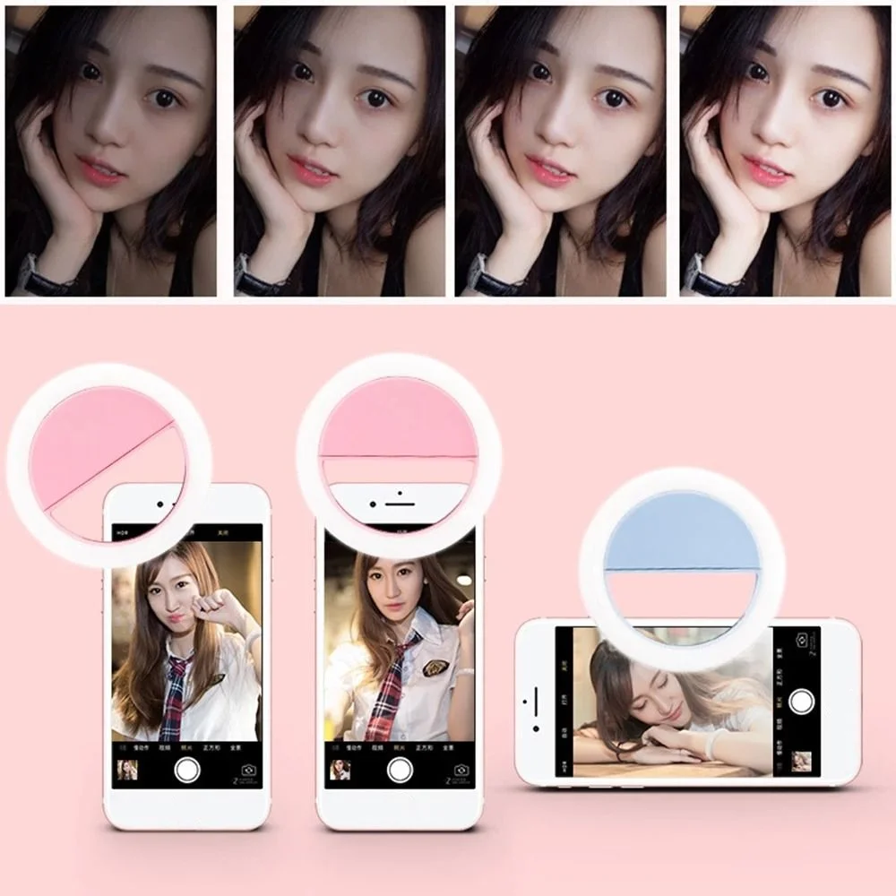 Handheld Mini Phone Fill Light Rechargeable LED Beauty Selfie Light 3 Modes Circular Portable Pocket Light