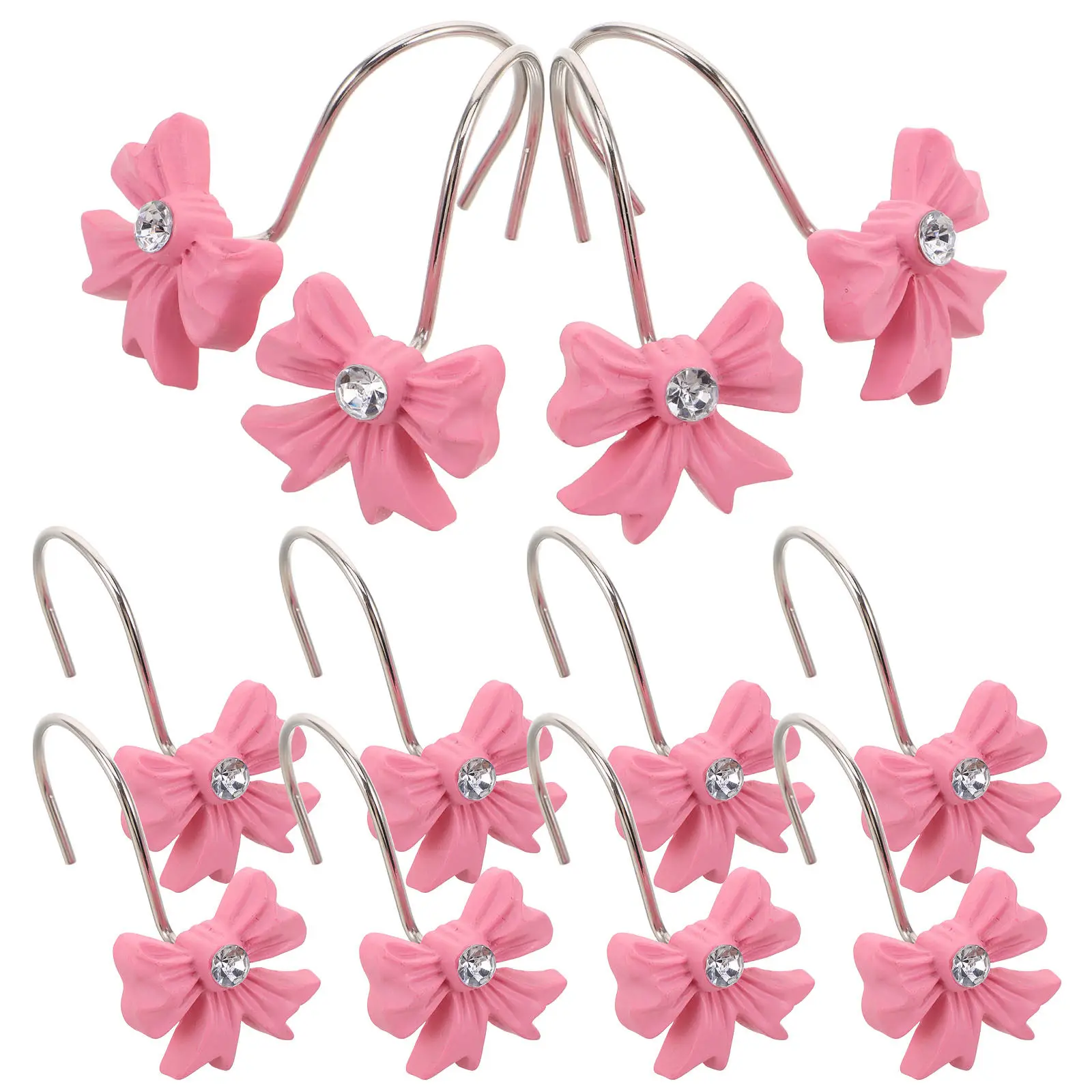 12Pcs Bow Shower Curtain Hooks – Resin, Cute Knot Design, Easy Install, Versatile Bathroom Decor