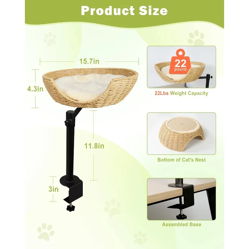 【2026】Desktop Rotating Cat Nest Adjustable Height Easy To Install Cat Climbing Frame Integrated Pet Bowl