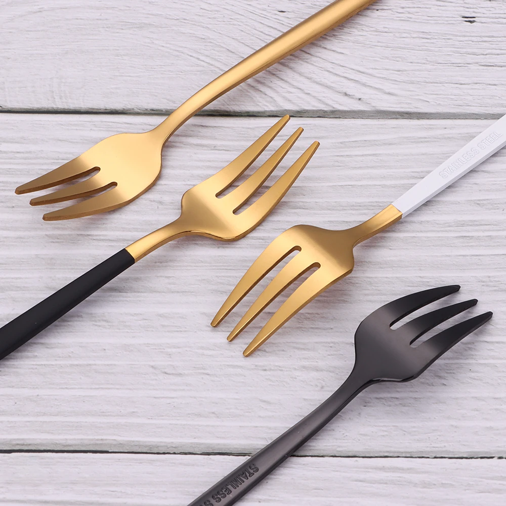 3/6 Pieces Gold Fruit Fork Stainless Steel Coffee Tea Fork Set Ice Cream Cake Dessert Mini Fork Afternoon Party Black Cutlery