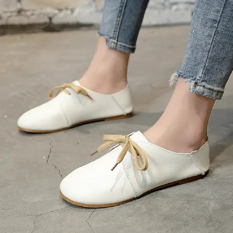 Women Cute Light Weight High Quality Lace Up Shoes Zapatos De Mujer Lady Casual White Hotel Work & Office Flat Shoes A149