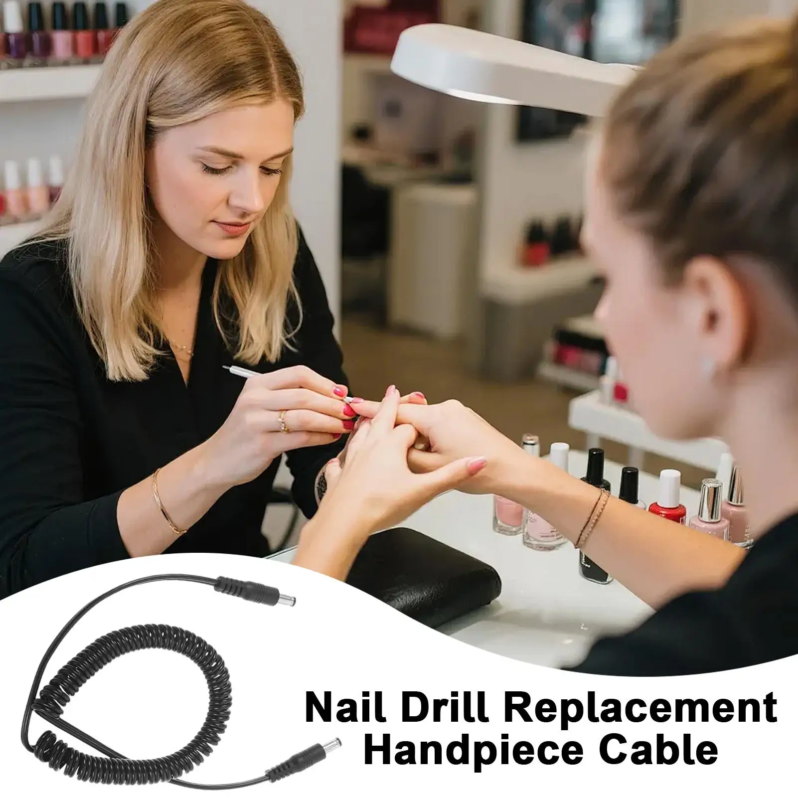 كابل توصيل لمقبض آلة تلميع الأظافر، منفذ تيار مستمر مزدوج الرأس، ملحقات العناية بالأظافر، كابل جهاز حفر الأظافر