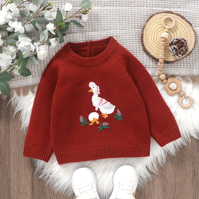 Baby Sweater Knit Infant Girl Pullover Long Sleeve Fall Children Clothing Newborn Tops Fashion Cute Embroidered Duck Winter Warm