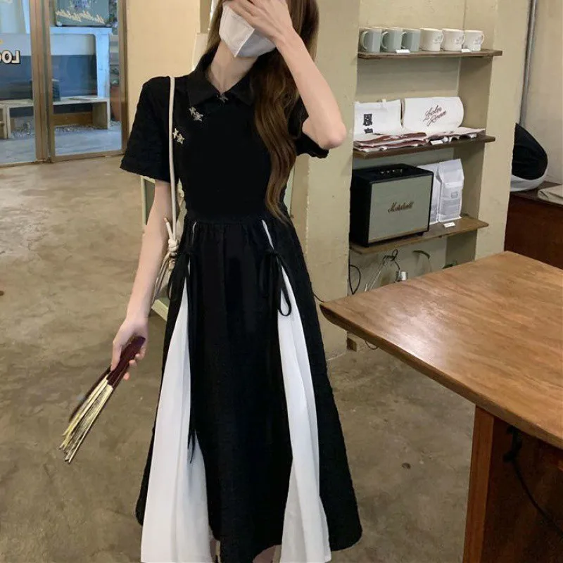 

New Style Improved Cheongsam Women, Summer Plus Size Gentle National Tea Break Design Sense Hepburn Little Black