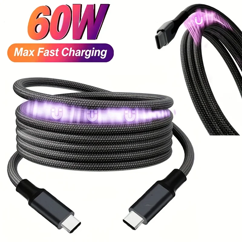 60W Type C to Type C Magnetic Suction Anti Winding Fast Charging Cable Phone Data Charge Cable for iPhone 17 Samsung Huawei