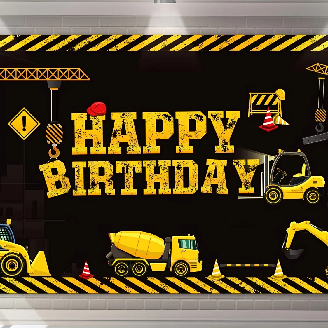 Architectural theme birthday decoration dump truck background excavator crane props perfect for boy\'s birthday