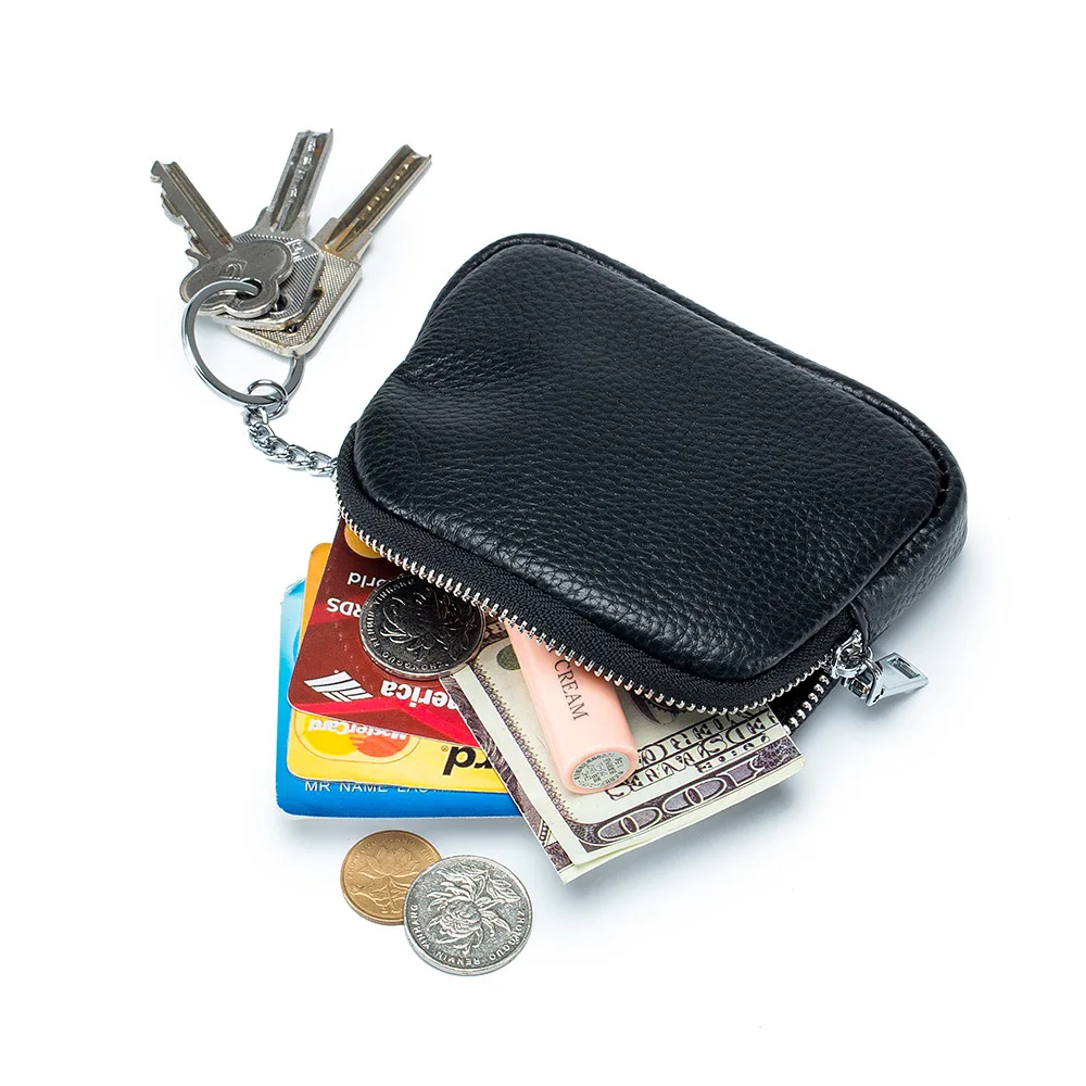 Women's Portable Lightweight Coin Purse & Mini Key Pouch - Simple Soft Leather Zippered Bag for Everyday Carry