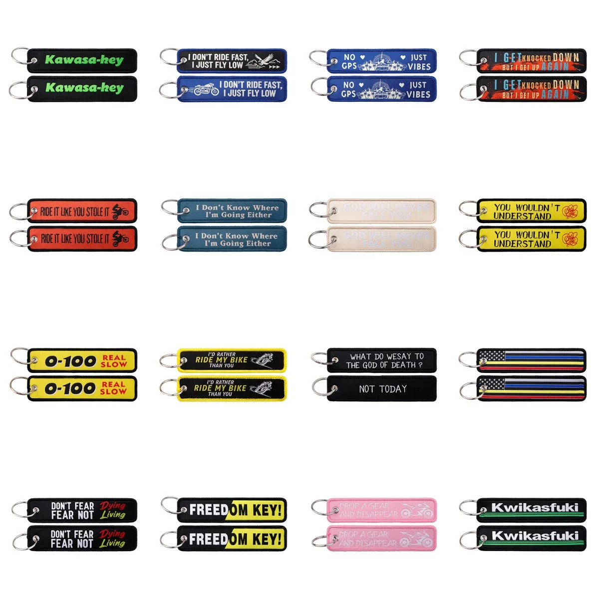 1pcs Funny Slogan Embroidery Key Strap Key Tag Ornament for Motorcycle Car Backpack Luggage Practical Gift for Cycling Riders