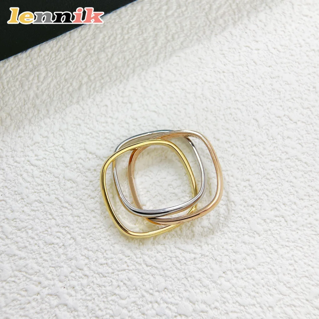 خاتم Lennik Stylish 2025 الجديد المربع 3-Color 3-Ring للسيدات، مليء بمشاعر راقية، اختيار من مجوهرات الأزياء.