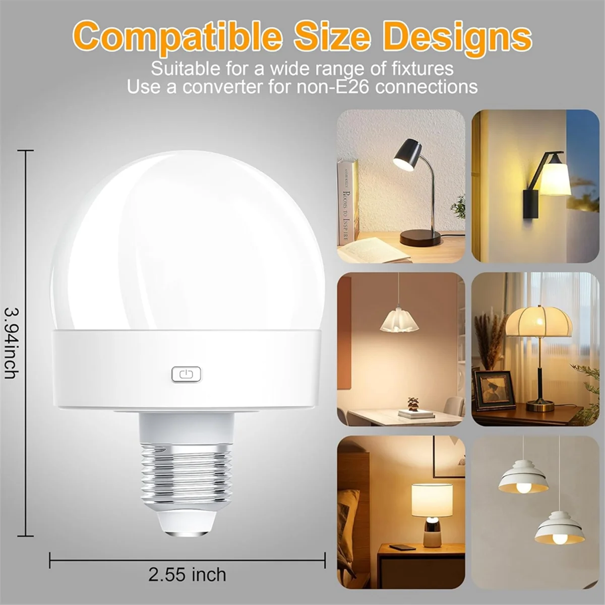 A26P 充電式電池式電球、300LM E26 ネジ式電球、リモコン調光可能&タイマー付きランプ用