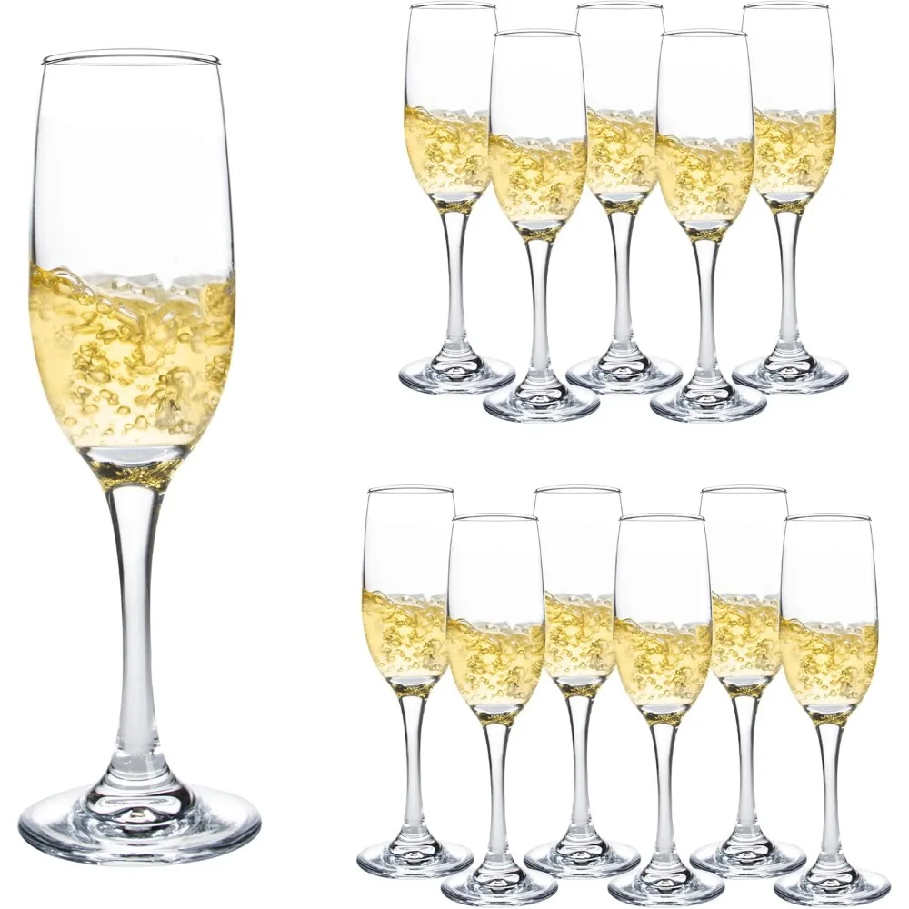 

Набор из 12 классических прозрачных бокалов для шампанского объемом 6 унций с длинной ножкой для вечеринок, свадеб и дома